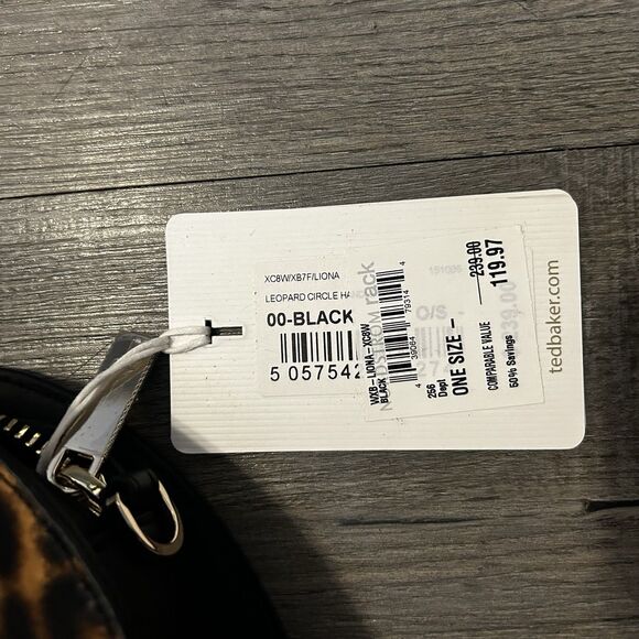 Ted Baker LIONA Leather Leopard Circle Handle Crossbody Black Purse Handbag - Picture 2 of 14